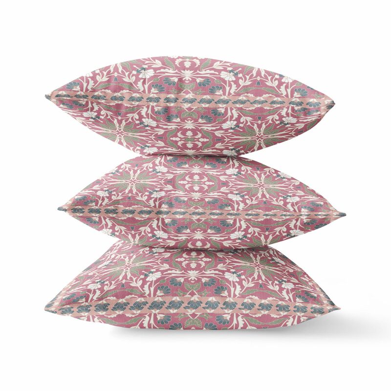 Homezia 20"Magenta White Paisley Zippered Suede Throw Pillow image number 2