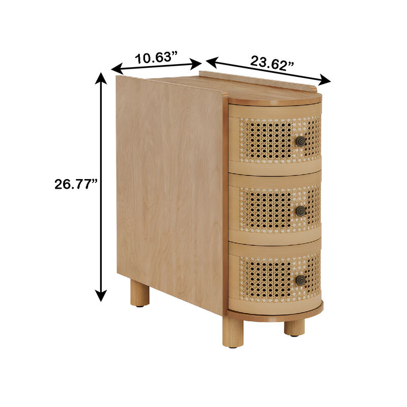 3-Drawer Wood End Table with Rattan Drawers for Bedroom & Living Room image number 2