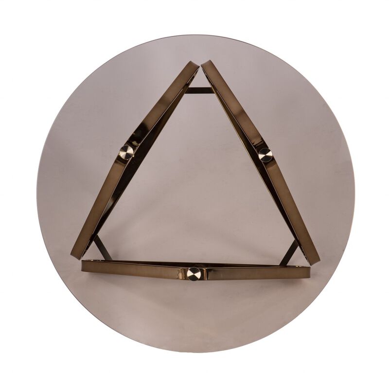 Hivvago 31 Inch  Smoky Black and Gold Glass and Metal Round Coffee Table