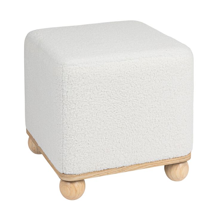 Square Boucle Upholstered Ottoman, White