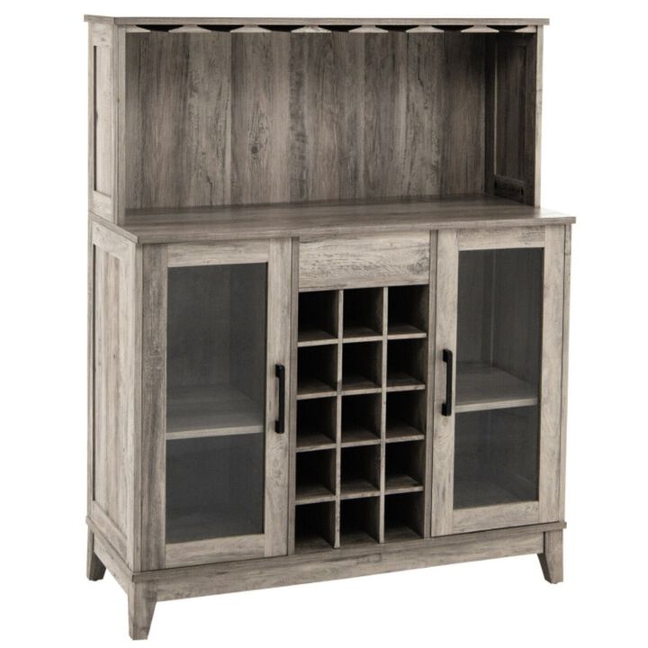 Storage Bar Cabinet with Framed Tempered Glass Door