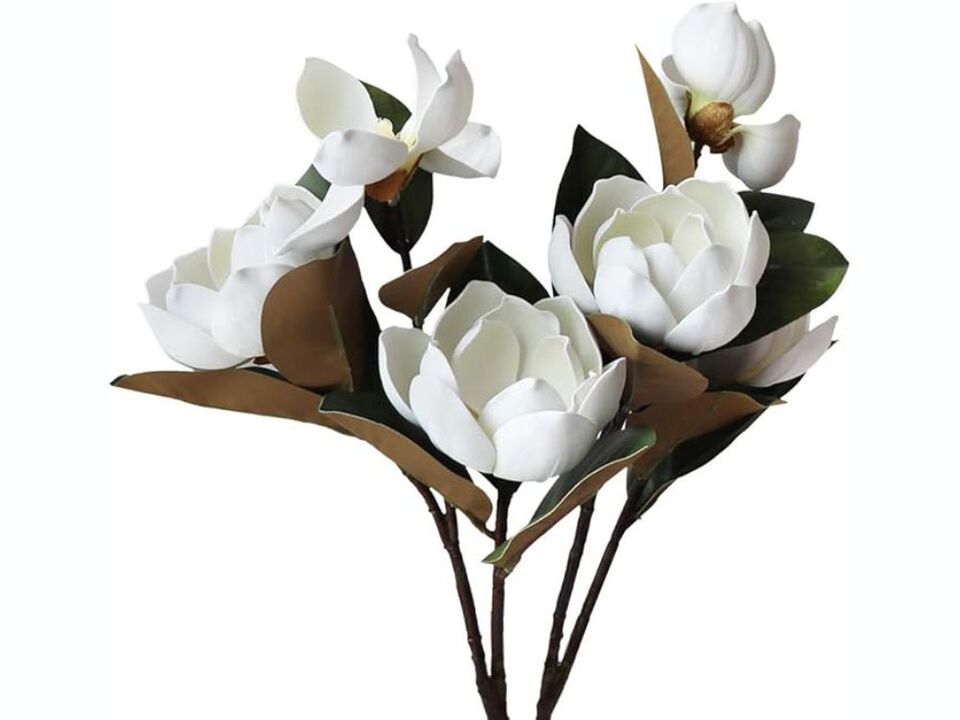 White Artificial Magnolia Flower Heads Long Stem Vase Filler