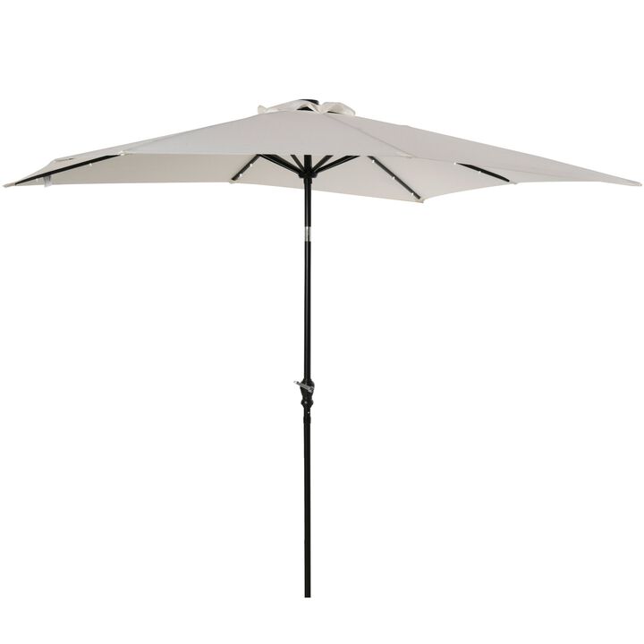 9' x 7' Patio Umbrella Outdoor Table Market Umbrella with Crank, Solar LED Lights, 45Â° Tilt, Push-Button Operation, for Deck, Pool, White