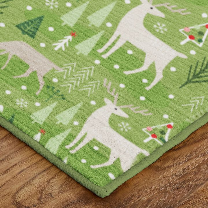 Reindeer Flurries Green 1' 6" x 2' 6" Kitchen Mat