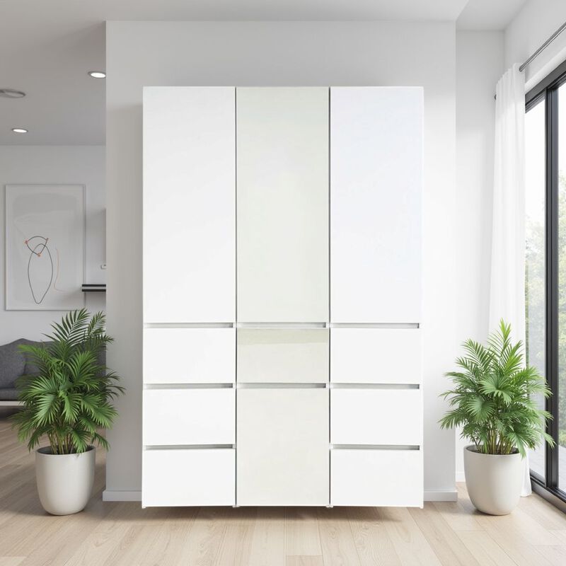 Ely Closet Cabinet Set, Double Mirror Doors, 5 Drawers, 75 Inch, White image number 1
