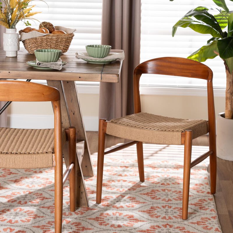 bali & pari Lorena Paper Loom Woven Dining Chair - Mahogany Wood Frame Accent Chair with Curved Back for Kitchen or Dining Room Seating image number 7
