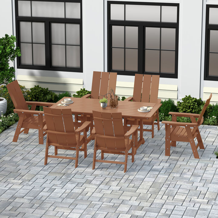 WestinTrends 7 Piece Outdoor Patio Dining Table and Modern Adirondack Armchair Set