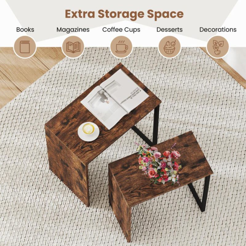 Hivvago 2-in-1 Nesting Coffee Table Set of 2 for Living Room and Bedroom
