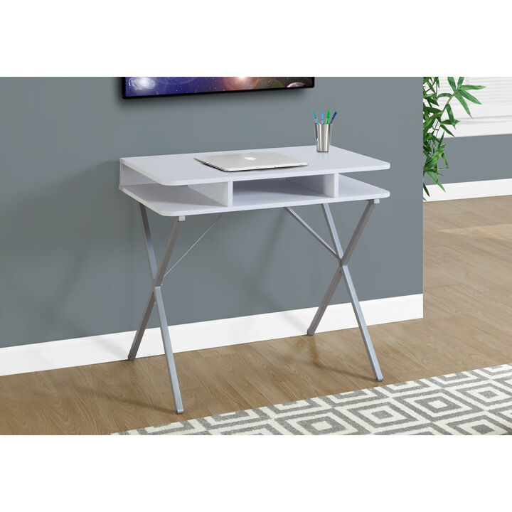 Monarch Specialties I 7100 Computer Desk, Home Office, Laptop, Storage Shelves, 31"L, Work, Metal, Laminate, White, Grey, Contemporary, Modern
