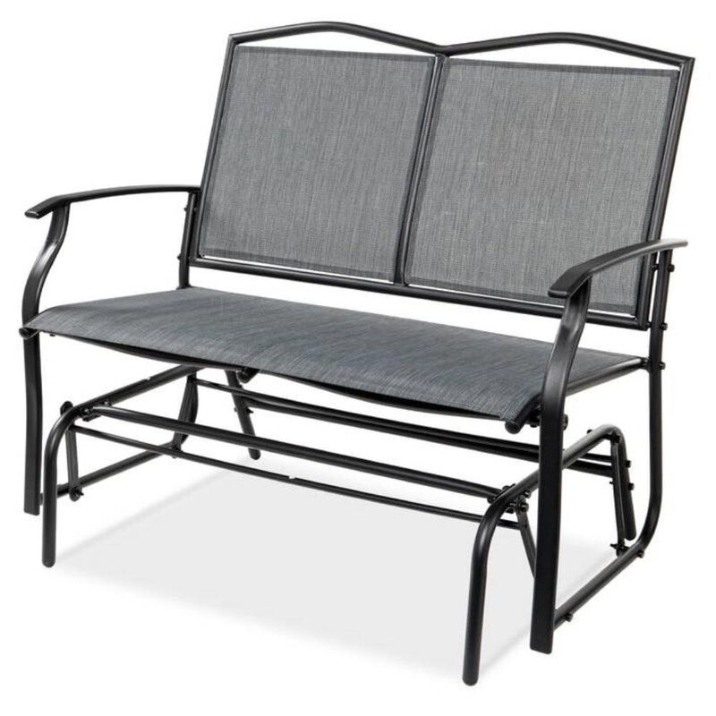 Hivvago 2 Seater Mesh Patio Loveseat Swing Glider Rocker with Armrests in Grey
