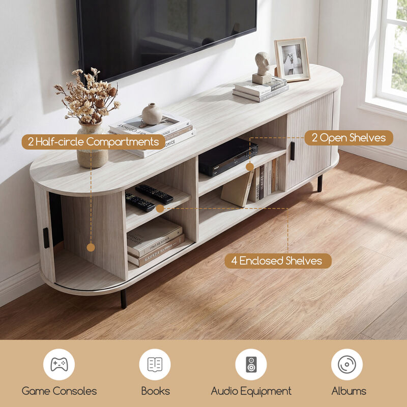Modern Entertainment Center TV Stand with Fluted Sliding Doors image number 6