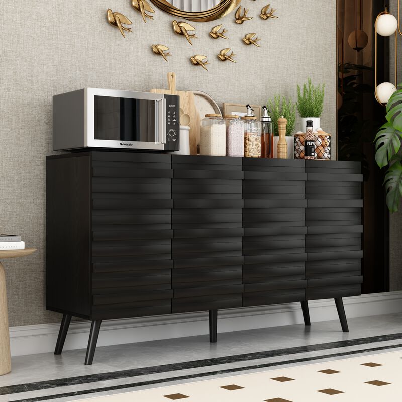 FUFU&GAGA Modern Wooden Sideboard Buffet Cabinet with Storage Shelves and Doors (55.1" W x 15.7" D x 31.4" H), Black