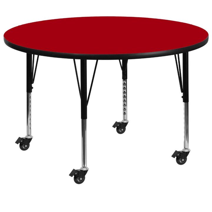 Flash Furniture Mobile 48'' Round Red Thermal Laminate Activity Table - Height Adjustable Short Legs