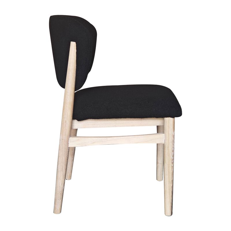 Fela Dining Chair Set of 2, Black Seat and Back, Natural Brown Wood