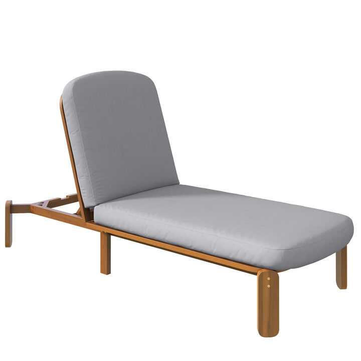 Merax Acacia Wood Adjustable Outdoor Chaise Lounge with Thick UV-Resistant Cushion