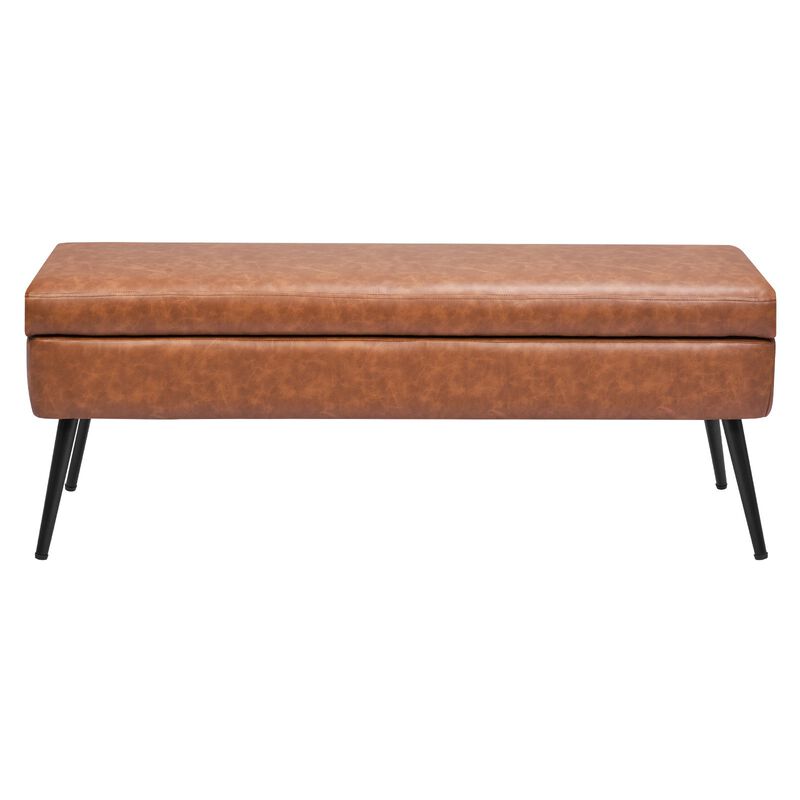 Modern Leather Storage Ottoman Bench with Metal Legs, Entryway Shoe Bench Seat, Brown image number 0
