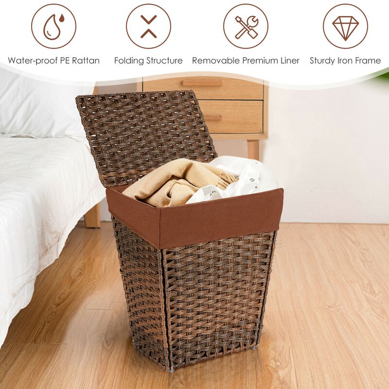 Foldable Handwoven Laundry Hamper with Removable Liner