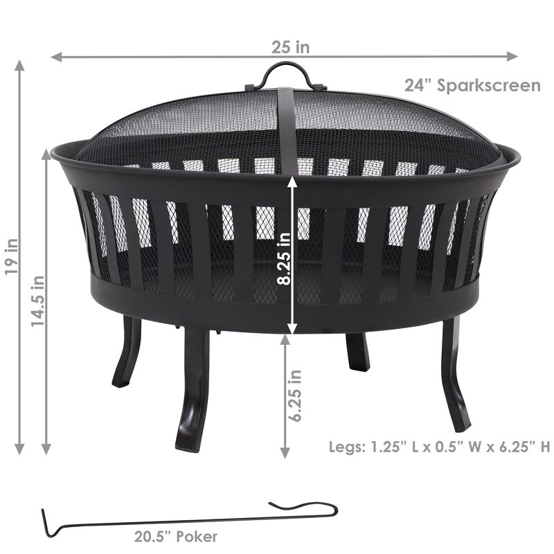 Sunnydaze 25 in Steel Wood-Burning Fire Pit with Mesh Stripe Cutouts