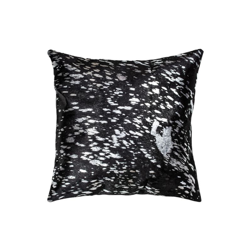 HomeRoots Set of Two 18" Black and Silver Abstract Cowhide Throw Pillows with Glitter image number 2