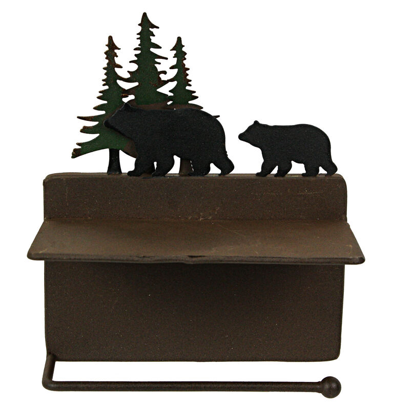 Rustic Brown Painted Metal Walking Bear Toilet Paper Roll Holder W/ Phone Shelf image number 2