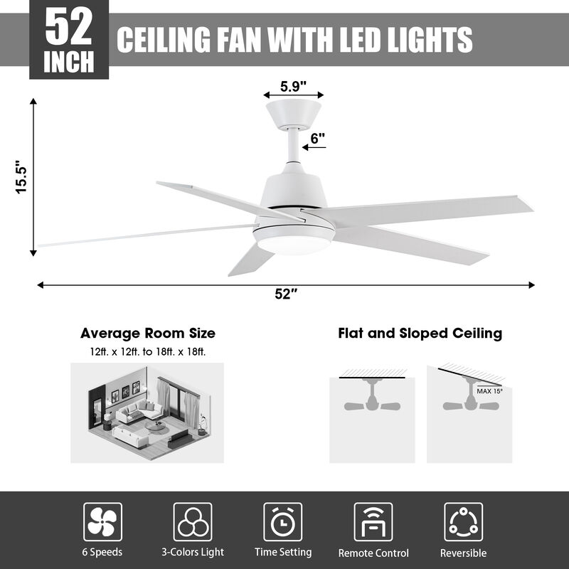 52-inch Modern White 3CCT Dimmable LED Ceiling Fan with Light and Remote image number 9