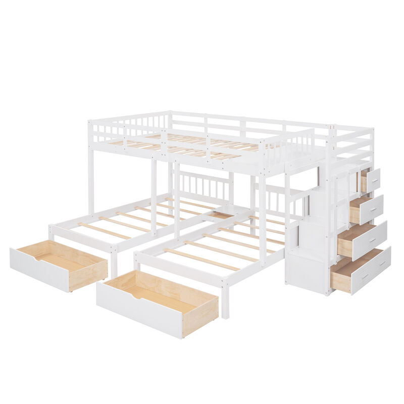 Merax Wooden Triple Bunk Bed with Drawers
