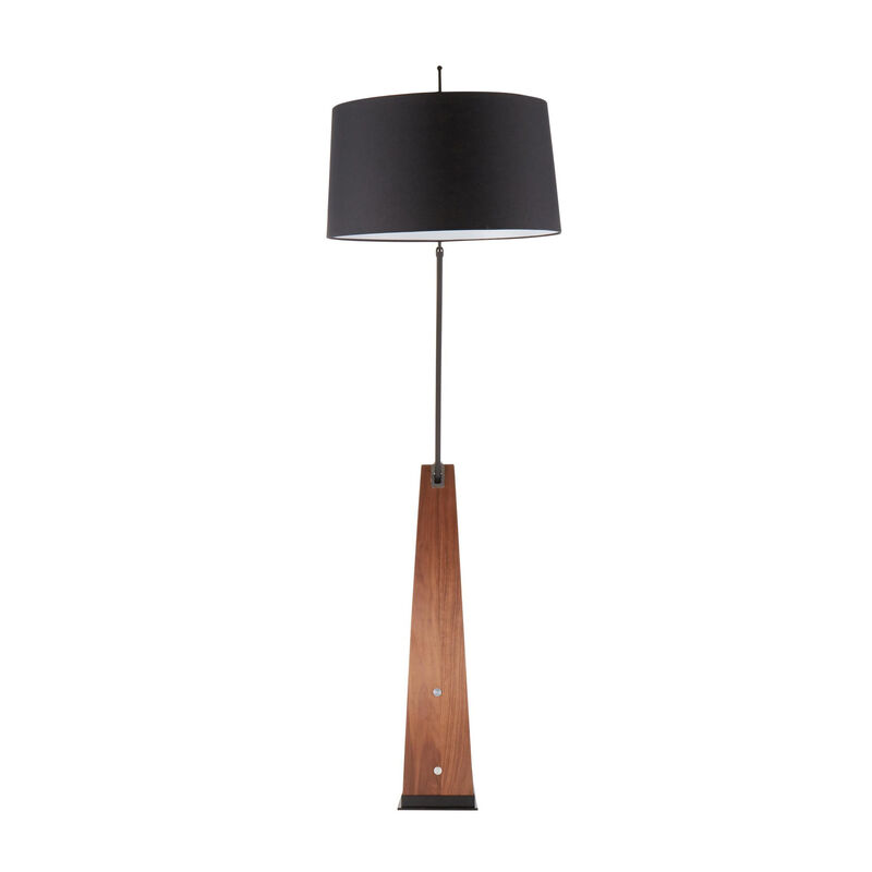 Lumisource Home Decorative Robyn Mid-Century Modern Floor Lamp in Walnut Wood and Black Linen Shade