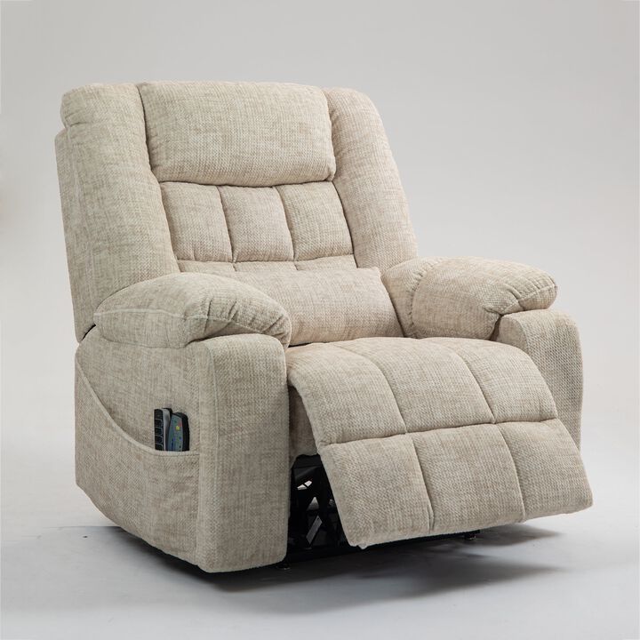 Chenille Power Lift Recliner Chair with Heat and Massage, 4 OKIN Motors, Lift Chair with Adjustable Headrest and Lumbar