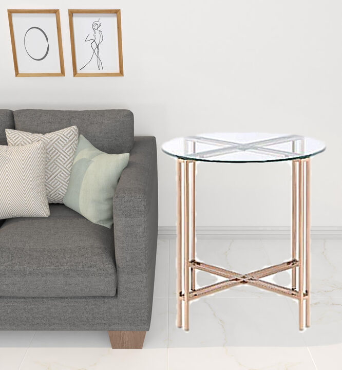 Glass and Metal Round End Table, Modern Accent Table for Living Room or Bedroom