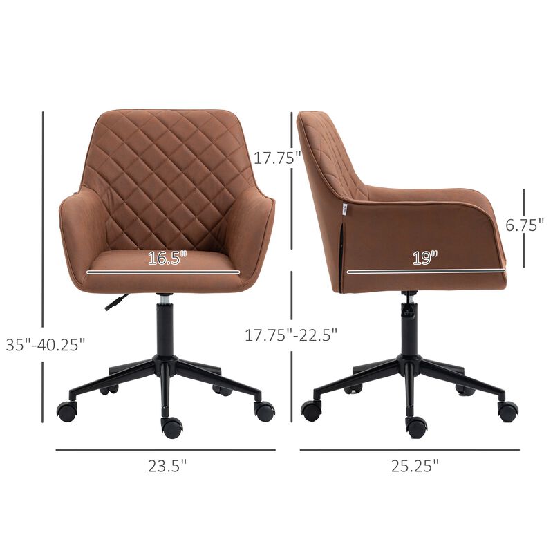 Brown Office Swivel: Leather-Feel Chair with Argyle Pattern