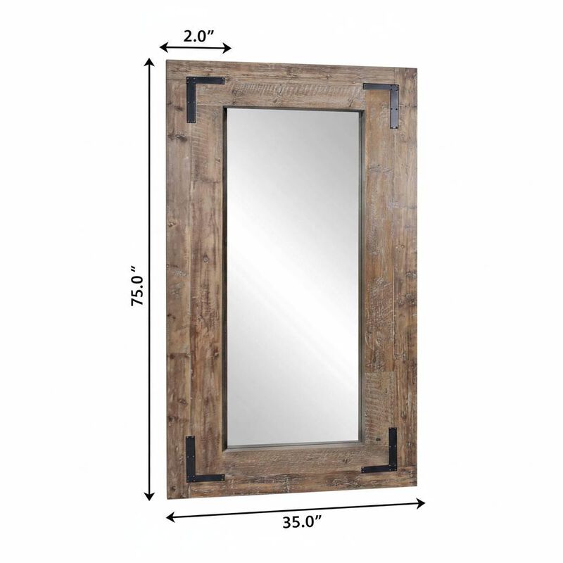 HomeRoots 75" Brown Wood Framed Leaning Accent Mirror image number 5
