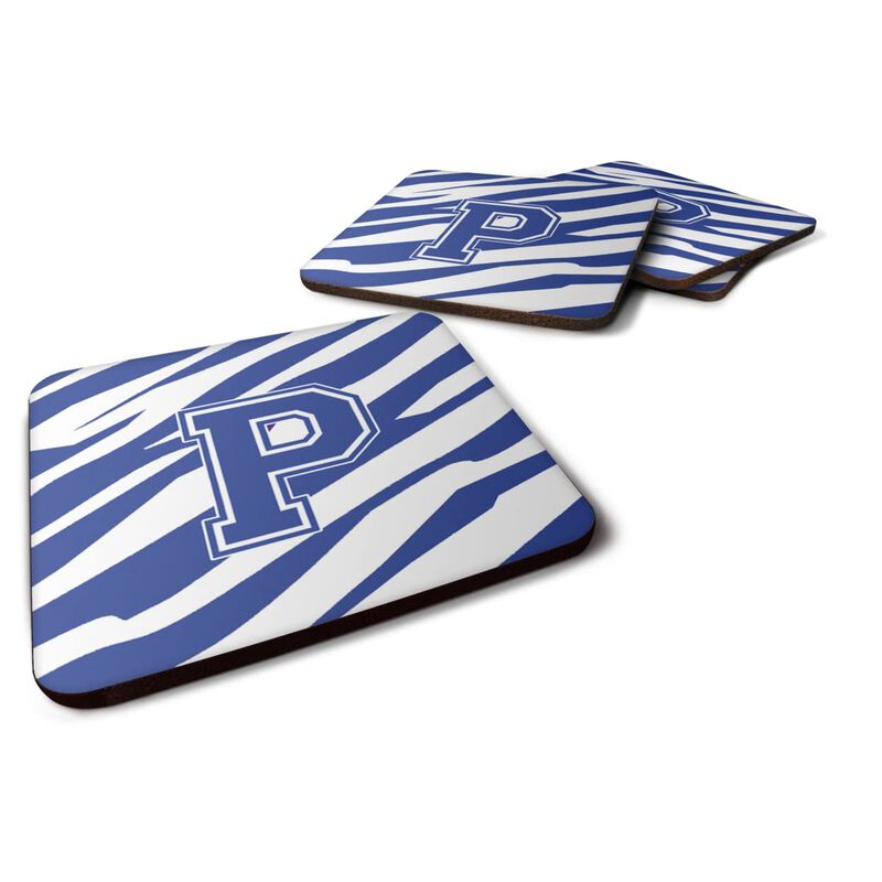 Caroline's Treasures CJ1034-PFC Monogram-Tiger Stripe Blue and White Foam Coasters (Set of 4), Initial Letter P, 3.5 H x 3.5 W, Multicolor