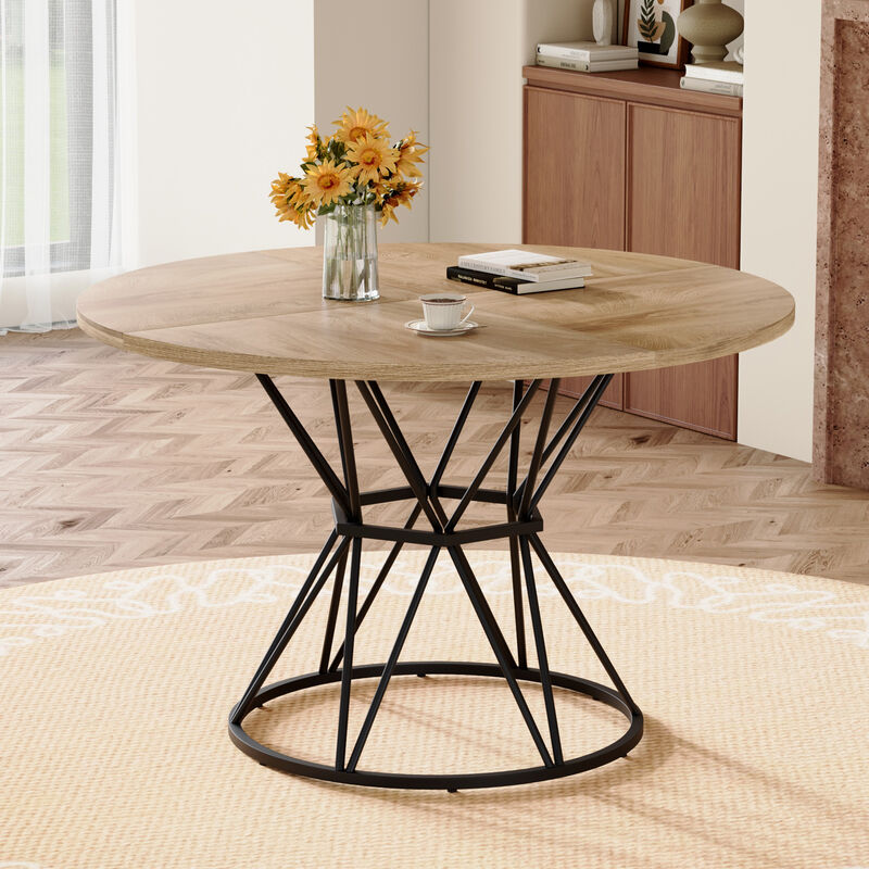 Whisen 47.3" Round Dining Table, MDF Metal for Home Kitchen Restaurant image number 1
