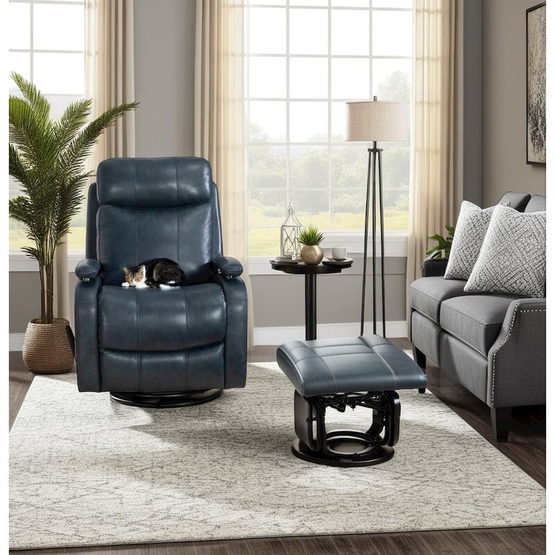 Blue Leather Swivel Glider Recliner with Hardwood Plywood Frame for Comfort image number 4
