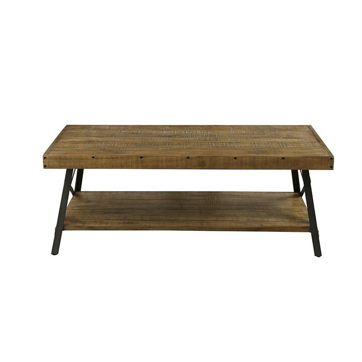 Solid Wood Coffee Table with Black Steel Legs, Industrial Modern Design