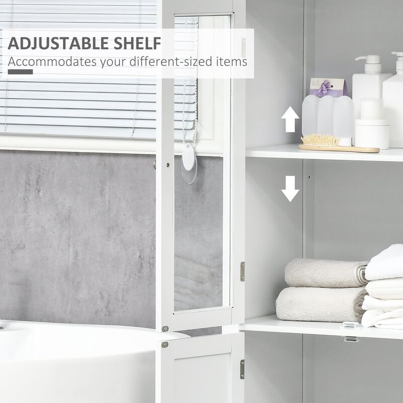 White Bathroom Tower: Floor Cabinet with Glass Door and Shelves image number 4