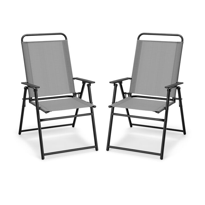 Set of 2 Outdoor Folding Sling Chairs with Armrest and Backrest