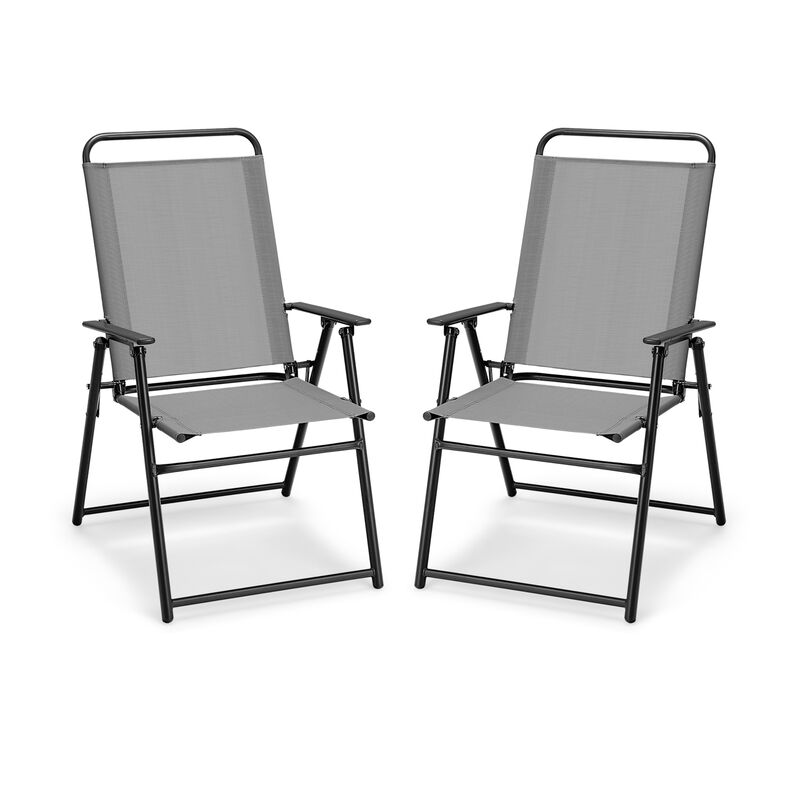 Set of 2 Outdoor Folding Sling Chairs with Armrest and Backrest