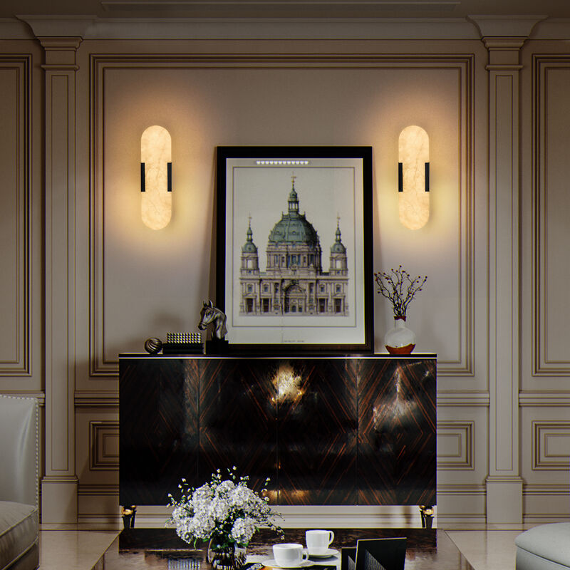 3.5 in. LED Wall Sconce with Marble Shade (Set of 2)