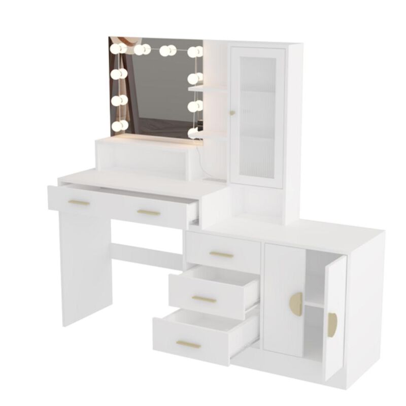 Large Makeup Vanity with Lights – Spacious Dressing Table with LED Mirror and Ample Storage Drawers