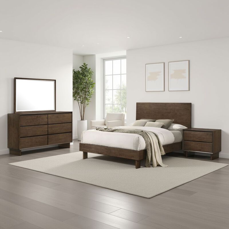 Genu 4pc Queen Size Bedroom Set, Modern Warm Brown Rubberwood