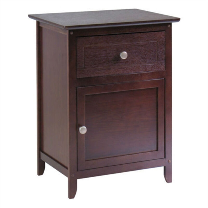 Wood Finish Nightstand with 1 Drawer and Storage Cabinet