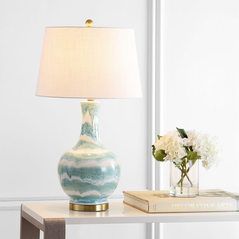 Tucker Striped Ceramicmetal LED Table Lamp