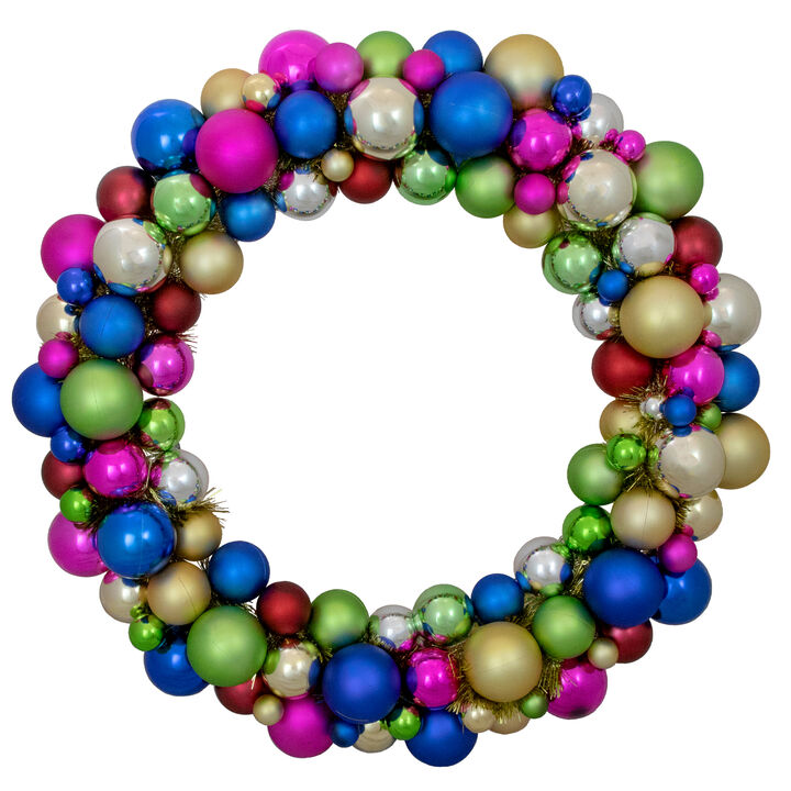 Multi-Color 2-Finish Shatterproof Ball Christmas Wreath  36-Inch