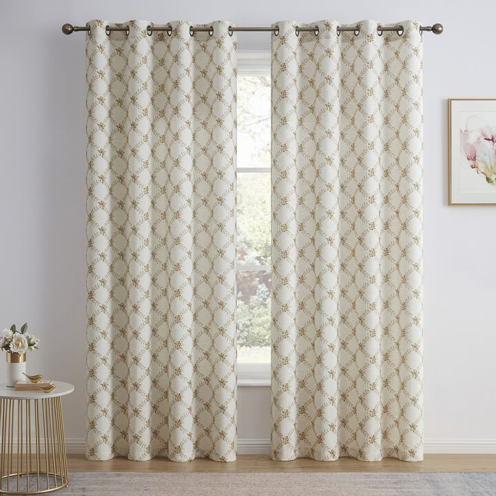 THD Morgan Floral Decorative Light Filtering Grommet Window Treatment Curtain Drapery Panels for Bedroom & Living Room - Set