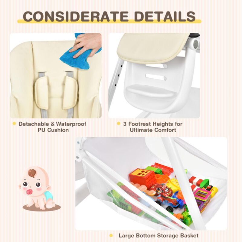 Hivvago Baby Convertible Folding Adjustable High Chair with Wheel Tray Storage Basket