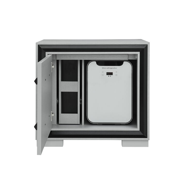 Amelia Grey Black Nightstand with Cooler and Speaker