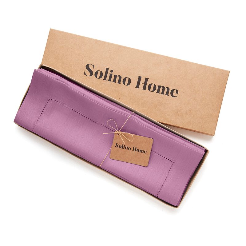 Solino Home Classic Hemstitch 100% Linen Placemats &ndash; Set of 4, 14 x 19 in, Machine Washable, Holiday and Everyday Dining