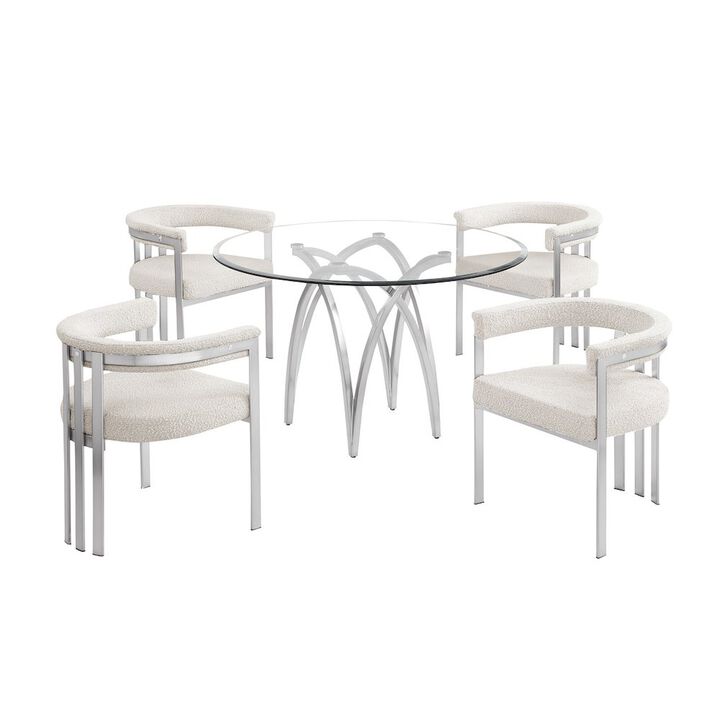 Best Quality Furniture 5Pc Round 48X48 Dining Set With 4 Cream Boucle Chairs