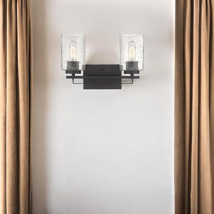 Hivvago Bronze Metal and Textured Glass Two Light Wall Sconce